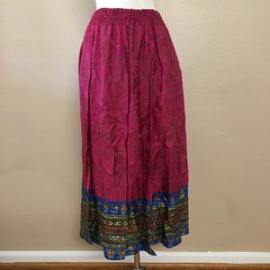 Vintage Diane Freis Pleated Elastic waist Pink Blue Design Maxi long skirt